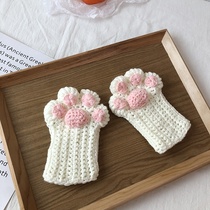 Douyin same cat claw gloves female diy material wrapped wool hand woven homemade hand-woven bear half finger gloves