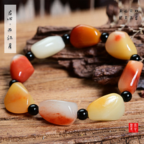 Jun Xin Mo Shoushan Stone Carving Original Stone Handstring Boutique Furong Frozen Stone Handmade Men's Personality Ethnic Style Bracelet Accessories