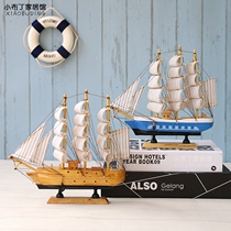 Mediterranean style solid wood sailing boat decoration ornaments Creative boat model crafts boat Pirate ship partition decoration