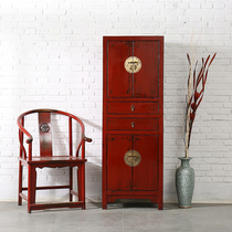 Retro bookcase solid wood locker living room cabinet New Chinese porch cabinet Chinese side cabinet old antique cabinet pine wood