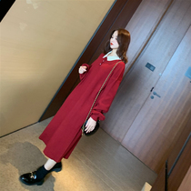 2021 new autumn temperament chic French retro niche high-end design sense red lapel knitted dress