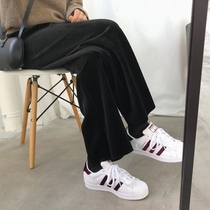 Pregnant Woman Broadlegged Pants Autumn Winter Outwear Straight Drum Pants Black Light Core Suede Pants Foreign Air Loose Sports Pants Gestation