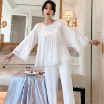 Sleepwear woman Summer pure cotton thin section Lovely palace Two suits Spring and autumn Long sleeves Regurese Princess Home Residence Clothing
