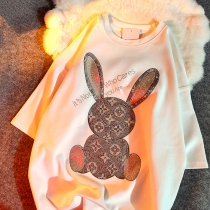 Korean heavy industry hot drill short sleeve T-shirt female summer new foreign cartoon rabbit Osaka cotton loose coat tide