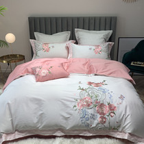 Chinese embroidery bed four-piece cotton cotton white Pink 4 sets Chinese style embroidery big flower bedding 2 0