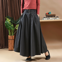 Yuanyuan beauty autumn new vintage literary elastic waist cotton skirt large swing pleated skirt medium-long skirt