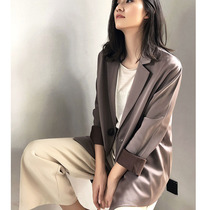Japanese women's 2021 spring new Hepburn style suit top casual thin coat women loose small suit women
