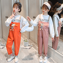 Girls Strap Pants Autumn 2021 New Set Girls Spring and Autumn Western Style Large Childrens Loose Sling Long Pants