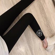 Wear black leggings womens tide horseshoes cross flowers autumn and winter elastic feet yoga leggings womens sports plus Velvet