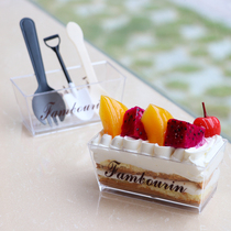 Rectangular mousse cup with lid and spoon wood bran cup pudding cup yogurt cup tiramisu cup fruit cup