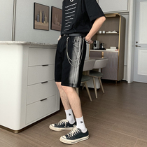 Hualun black washed denim shorts mens summer thin ins tide loose and versatile contrast straight-leg five-pointers