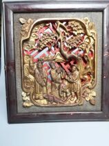 Antique folk objects old objects crafts wood art a pair of Qing Dynasty wood carving hollow carving figures carved