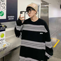Spring and autumn round neck sweater men ins Harajuku wind stripes long sleeve clothes Korean version loose Joker coat