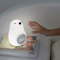 MUID Big white Bear alarm clock Luminous children silent electronic clock Cartoon smart charging Bedside sleep light for students