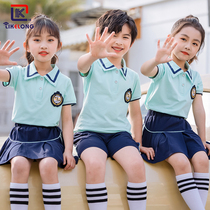 School Uniform Suit Elementary School Kids Yinglun Wind Summer Clothing Short Sleeves T-shirt Children Class Clothes Two Sets Summer Kindergarten Garden Clothes