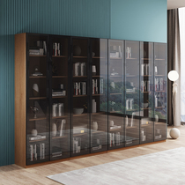 Nordic solid wood with glass door bookcase floor-to-ceiling dustproof free combination storage storage cabinet corner bookcase