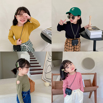 Girls long sleeve undershirt 2021 Autumn Korean version of female baby pure colour Modale High bomb soft exposed shoulder thread T-shirt