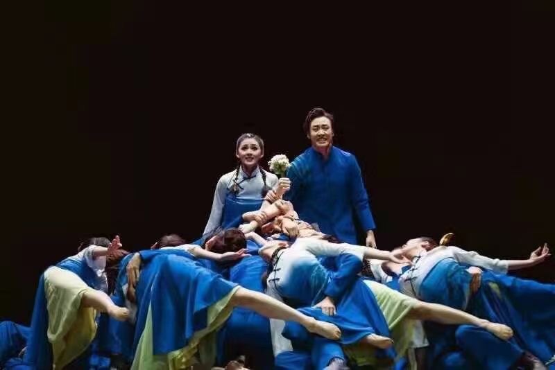 Original clothing Jasmine Fangfang group dance performance Costume Blue Dance Dress Zhongshan dress support set up for an examination and art performance