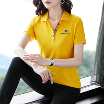 Yellow Short Sleeve T-shirt Woman Dress 2020 Summer New Loose Middle Aged Mother Pure Cotton High Waist Short blouses