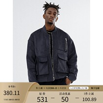 BONELESS suede cotton cotton multi-pocket tooling jacket jacket thick leather autumn winter baseball cotton suit men