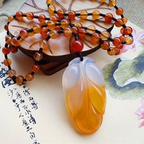 Natural ice color chalcedony leaf pendant female Leaf sweater chain gold branch Jade Leaf Jewelry agate jade pendant