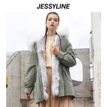 220% special sale Jessilai winter clothes jessyline gray fur collar hooded Pike womens long coat