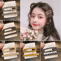 Net Red simple style square rhinestone hairpin Korean ins hairclip girl temperament edge clip banghaijia clip child headgear