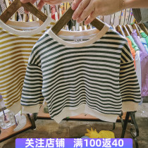 Male and female children long sleeve T-shirt spring and autumn childrens clothing 2020 new childrens stripes cotton base shirt loose 4 childrens top