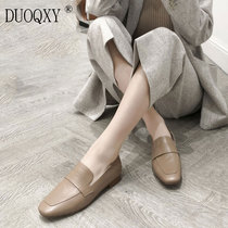 Genuine leather white single shoe soft leather deep mouth Inn small leather leather shoes Two wearing heels Lazy Man Lefu Shoes Flat Bottom Bean Bean Shoes Woman