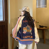 Yuki big white baseball uniform female spring and autumn ins tide Korean version of loose Harajuku bf style students embroidered mosaic jacket
