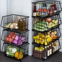 (With Mat) kitchen vegetable shelf vegetable shelf multi-layer floor-to-ceiling vegetable storage fruit storage basket