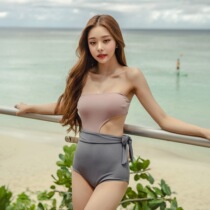 2020 South Koreas new one-piece swimsuit with chest pad female sexy high waist tight buttoned swimsuit female bikini