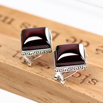 Jiashun S925 Silver Jewelry earrings silver vintage red treasure Garnet square earrings