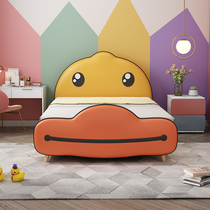 Little yellow duck cartoon creative childrens bed girl single bed 1 2 meters boy yellow simple modern soft bag guardrail