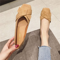 Coarse Heel Single Shoes 2022 Spring Autumn New Internet Red Fashion Light Mouth Soft Bottom Boat Shoes Children 100 Hitch Flat Grandma Shoes