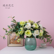 Rose Fake Flower Decoration Emulation Floral Floral Flower Arrangement Potted Plant Furnishing Living-room Table Flower Art Pendulum Pieces Plastic Silk Flowers