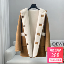 2022 winter new double-sided wearing lamb fur grain sheep shearing coat fur one hooded young jacket