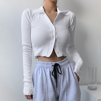 WEEKEEP European and American polo collar bottom knit cardio-hoodie woman slim fit 100 hitch-style blouses