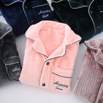 Couple flannel pajamas women and men spring and autumn and winter Korean long-sleeved home clothes can be worn outside coral velvet two-piece suit