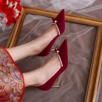 Home Art Red Wedding Shoes Summer Women 2022 New Show and Wedding Dress Two Wear Bridal Shoes Toast High Heels