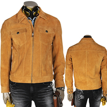 Men Anti-suede leather Genuine Leather Retro Locomotive Rider Jacket Jacket Brown Retro Casual Flap Fur Coat