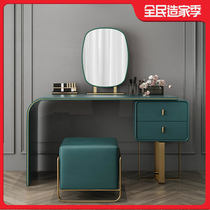 Postmodern dressing table gold-plated frame leather art storage cabinet one-piece makeup table Italian light luxury bedroom model room furniture