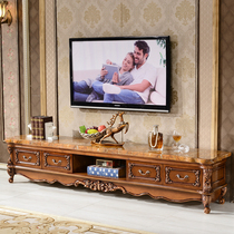 Antique European marble TV cabinet coffee table combination living room solid wood carved small household American floor cabinet