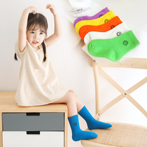 Childrens socks summer thin tide ins spring and autumn mens and women Baby Childrens season cotton socks color mid-tube smiley face Candy