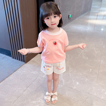 Girl Clothing Online Red Summer Suit Foreign Female Baby Summer Clothing Short Sleeves Thin Shorts Children Two Sets Children Tide