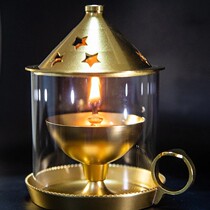 Pure copper ghee lamp (oil lamp glass cover) Safety workmanship exquisite special provincial oil