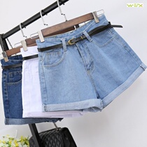 Hih-waisted jean shorts lare loose rolled hem for women