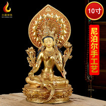 Nepal handmade pure copper gilded green Tara Buddha statue thick bronze deity home offering Buddha utensils Tibetan Buddhist products 10 inches