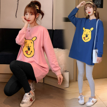 Pregnancy Woman Dress Spring Clothing Suit Cartoon Sweatshirt Jacket Loose Foreign Air Two Sets Spring Autumn Tide Tandem Dress Spicy Mother Personality
