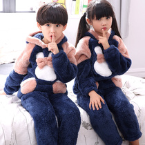 Boys pajamas winter thickened flannel little boy middle child autumn and winter coral velvet baby childrens home clothes